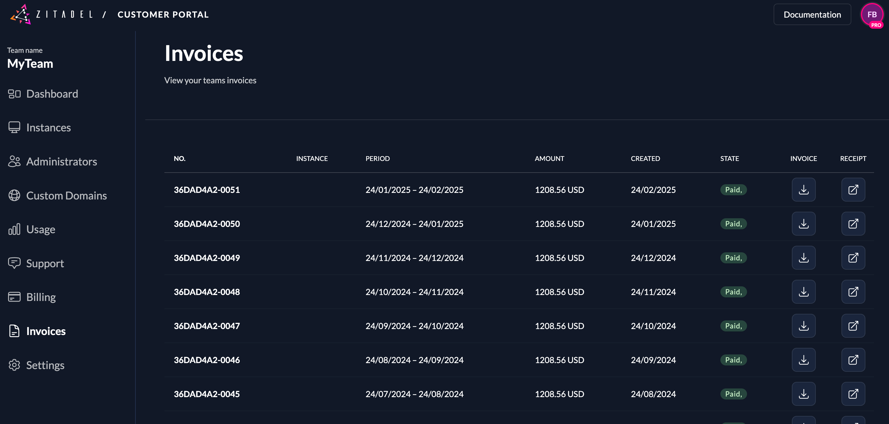 Customer Portal INvoices