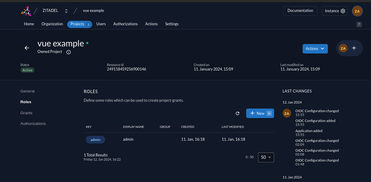Create project role "admin"